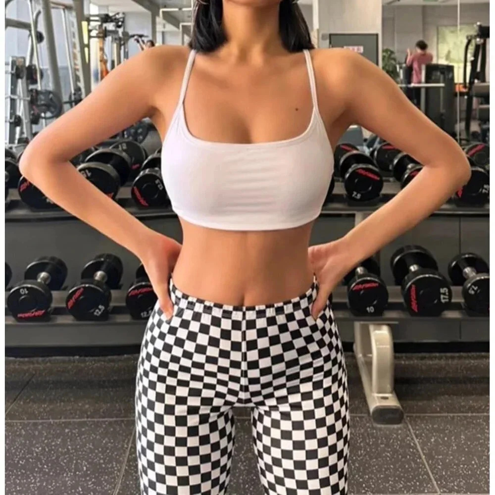 Women Strappy Backless Sports White Bra Fitness Criss Cross  Back Yoga Bra